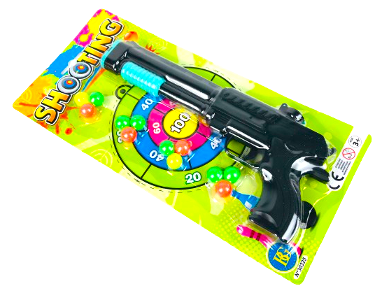 Fucile con 12 palline su cartoncino, 32 x 15 cm